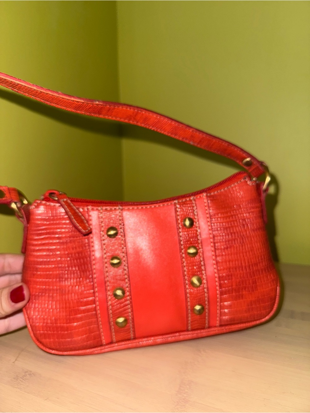 Orange faux croc leather y2k handbag with studs